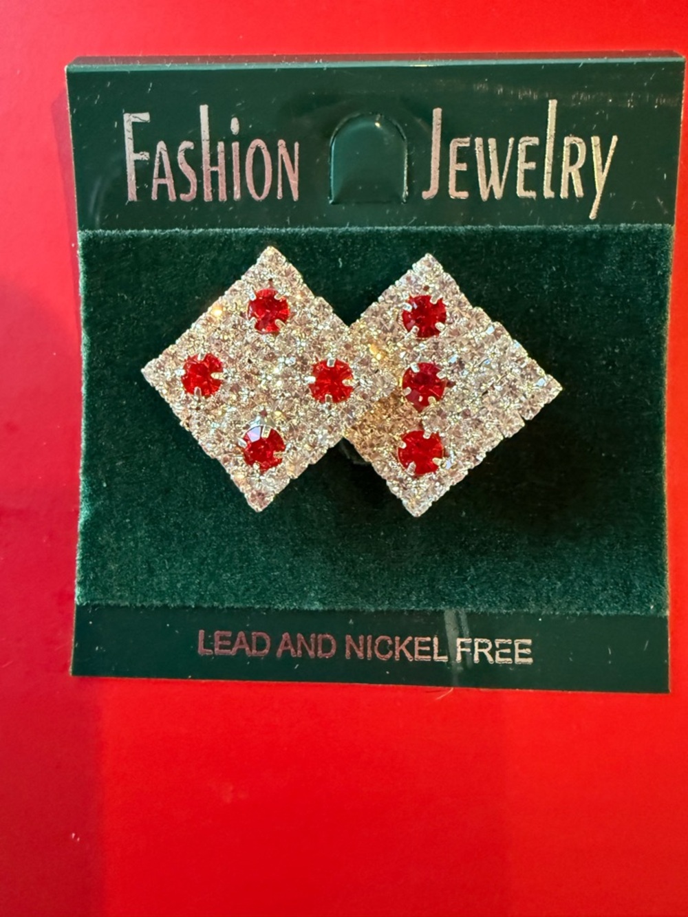 Fashion Jewelry Gold-Tone Square Earrings with Red Crystals